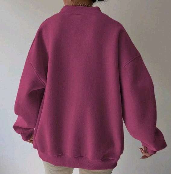 Solid Color V-Neck Drop Shoulder Loose Sweatshirt - Picture 3 of 4